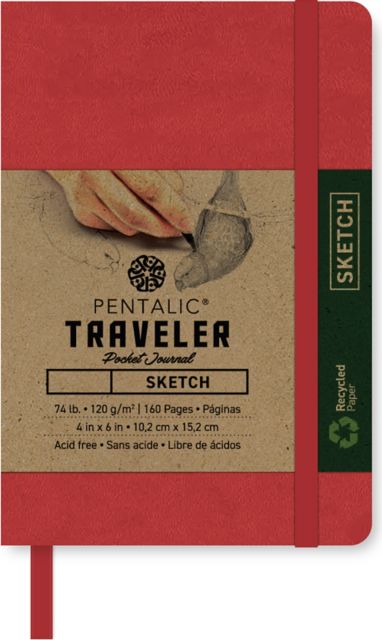 Pentalic Red 6x4 74 lb. (120 gsm) Sketch Traveler Pocket Journal 160 Page Book