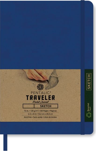 Pentalic Royal Blue 8x6 74 lb. (120 gsm) Sketch Traveler Pocket Journal 160 Page Book