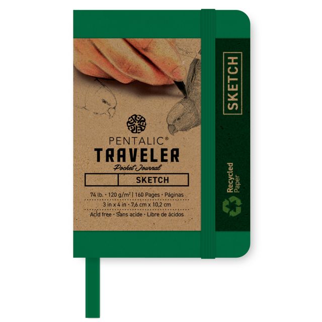 Pentalic Green 4x3 74-pound Sketch Traveler Pocket Journal 160-Page Book