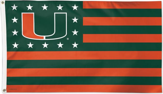 University Of Miami 3'X5' Deluxe Flag-Stars And Stripes  - ONLINE ONLY