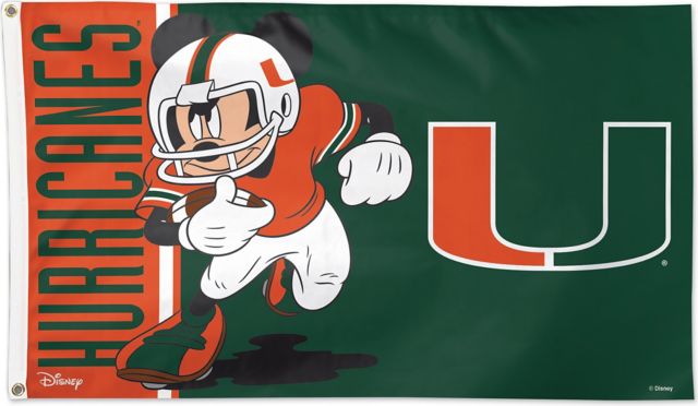 University Of Miami 3'X5' Deluxe Flag-Mickey Mouse  - ONLINE ONLY
