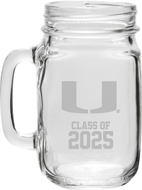 Miami Hurricanes Class of 2025 16 oz Drinking Jar w/Handle - ONLINE ONLY