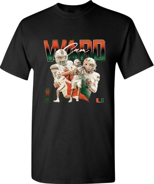 Miami Football Short Sleeve T-Shirt CAM WARD COLLAGE