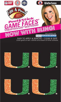 Miami Hurricanes 4-Pack Waterless Glitter Tattoo