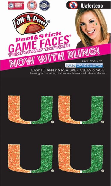 Miami Hurricanes 4-Pack Waterless Glitter Tattoo