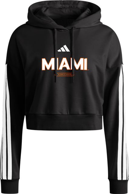 Miami Hurricanes 3 Stripe Women's Crop Hooded Sweatshirt