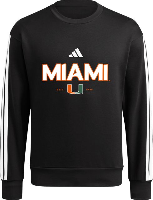 Miami Hurricanes Engineered 3 Stripe Crewneck Sweatshirt