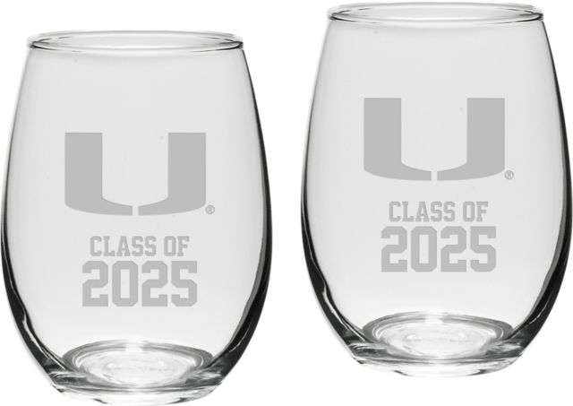 Miami Hurricanes Class of 2025 Set of 2 - 21 oz Stemless Wine Glass - ONLINE ONLY