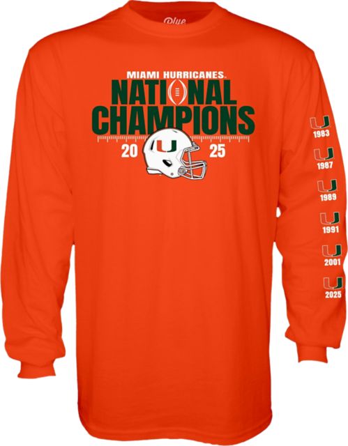 University of Miami Football 2025 6X National Champions Long Sleeve T-Shirt