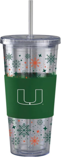 Miami Hurricanes Straw Snowflake Tumbler