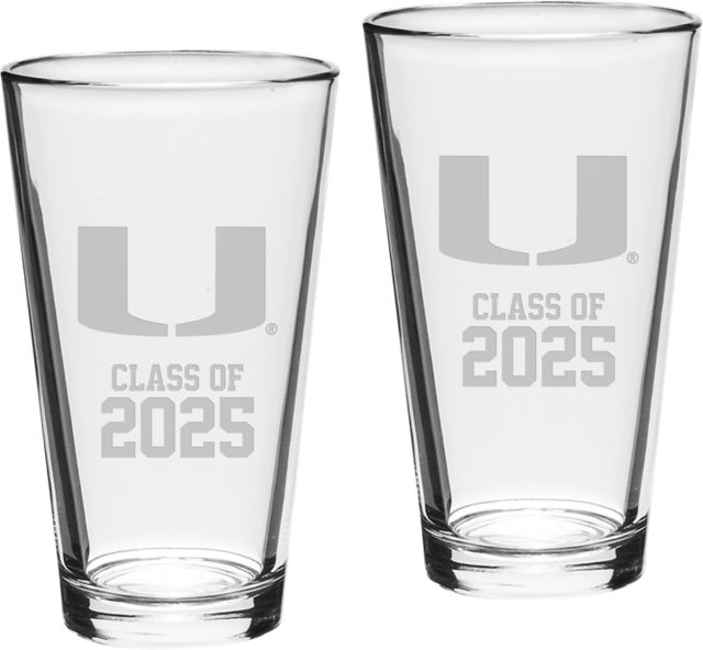 Miami Hurricanes Class of 2025 Set of 2 - 16 oz Glass - ONLINE ONLY