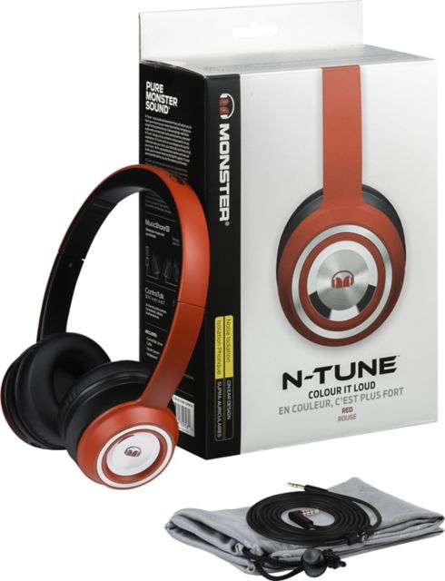 Monster NTune On-Ear Headphones with Mic Red - ONLINE ONLY