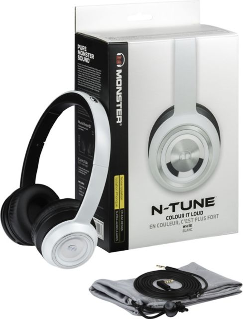 Monster NTune On-Ear Headphones with Mic White - ONLINE ONLY