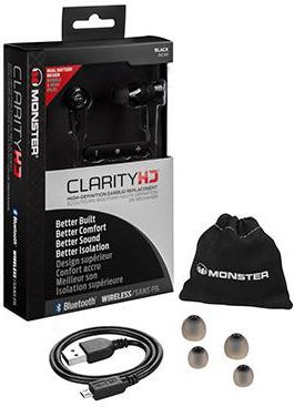 Monster Clarity HD Wireless In-Ear Earbuds with Mic Black - ONLINE ONLY