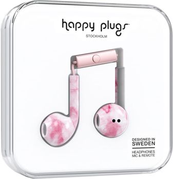 Happy Plugs Earbuds Plus with Mic - Pink Marble - ONLINE ONLY