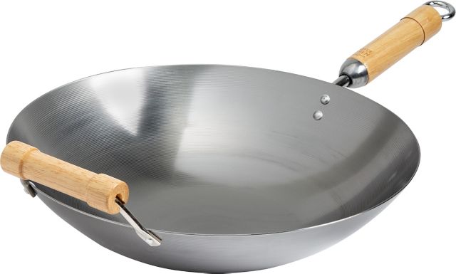 Joyce Chen Classic Series 14 Round Bottom Carbon Steel Wok with Birch Handles - ONLINE ONLY