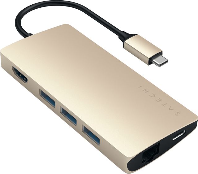 Satechi Multi-Port Adapter V2, 4.37 x 7 x 1in, Gold - ONLINE ONLY