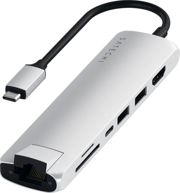 Satechi Type-C Slim Multiport with Ethernet Adapter, Silver - ONLINE ONLY