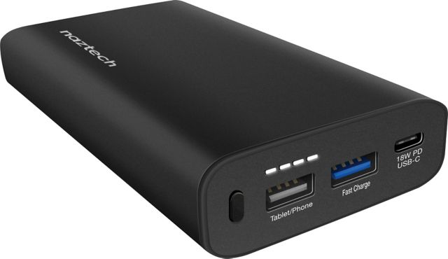 Naztech USB-C PD and Adaptive Fast Charge Portable Charger, 13400mAh, Black - ONLINE ONLY