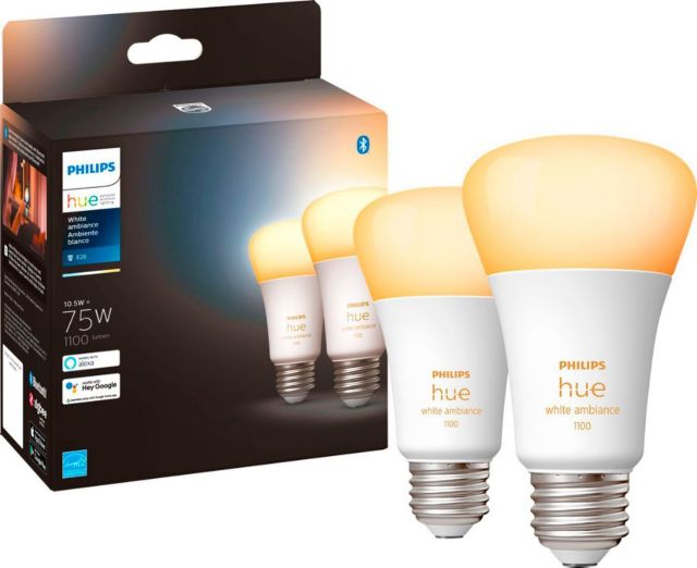 Philips - Hue White Ambiance A19 Bluetooth 75W Smart LED Bulbs (2-pack) - ONLINE ONLY