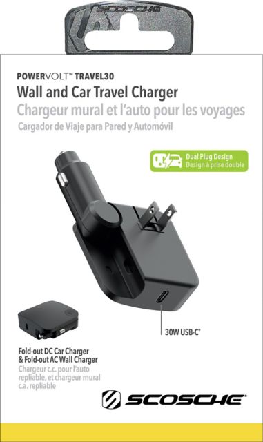 Scosche Power Delivery Car and Wall Charger, 30W, Black