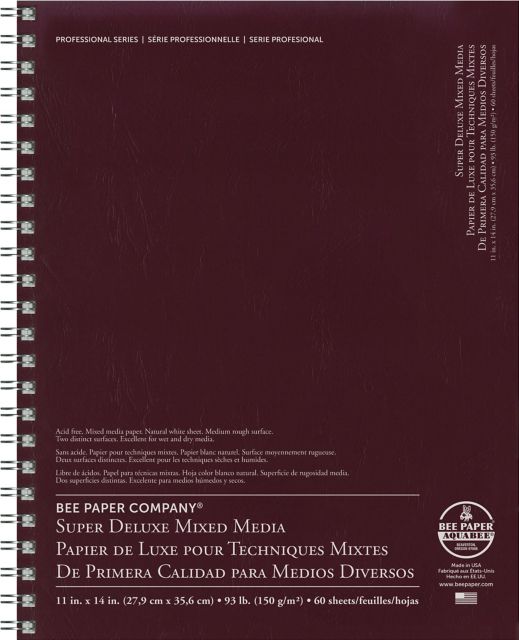 Bee Paper 11x14 93 lb. (150 gsm) Super Deluxe Mixed Media 60 Sheet Double Wire Bound Pad