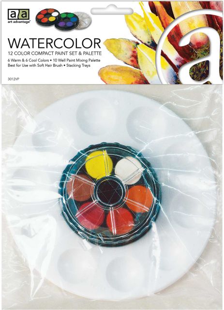 Art Advantage Compact Watercolor Paint With Palette 12-Color Set