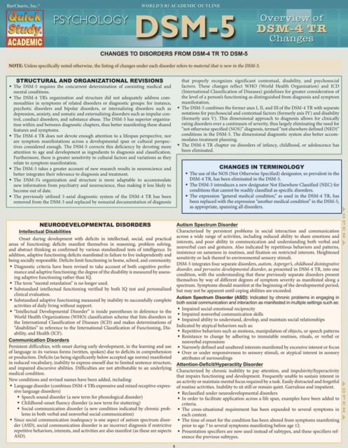 Dsm-5 Overview of Dsm-4 Changes